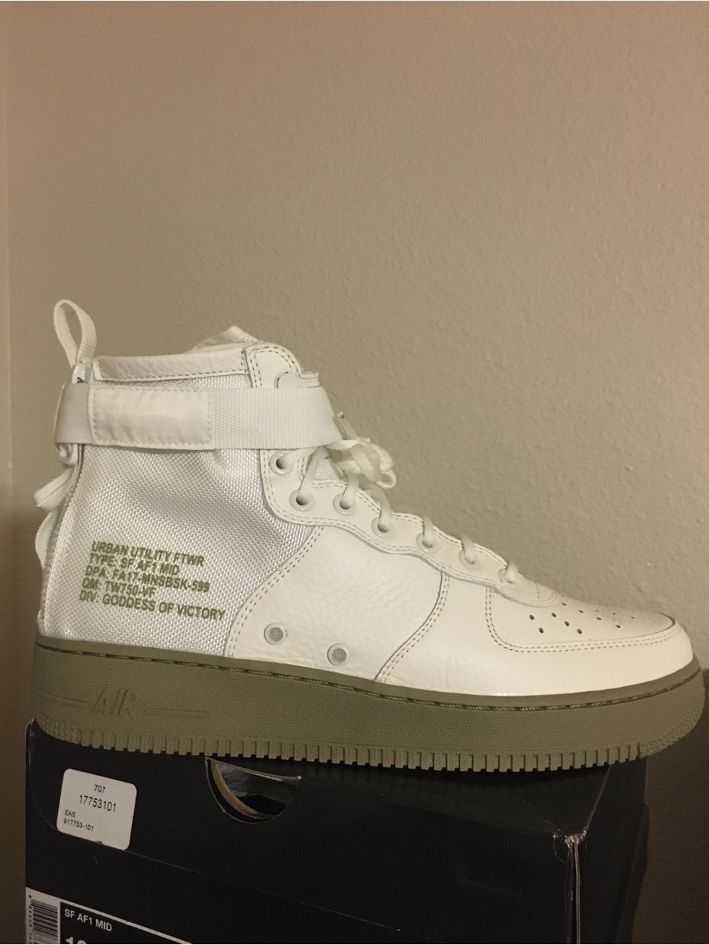 Nike White High-Top Sneaker with Olive Midsole